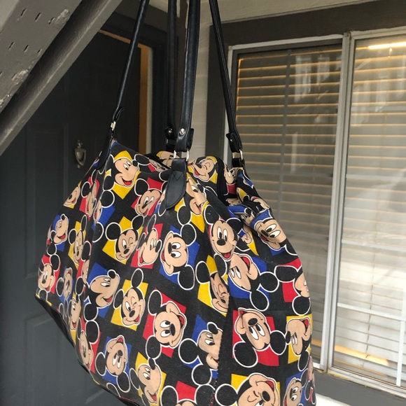 Vintage Mickey Unlimited Mouse Disney By Glentex Sholder Bag Black ,Tan & Red - Picture 15 of 16